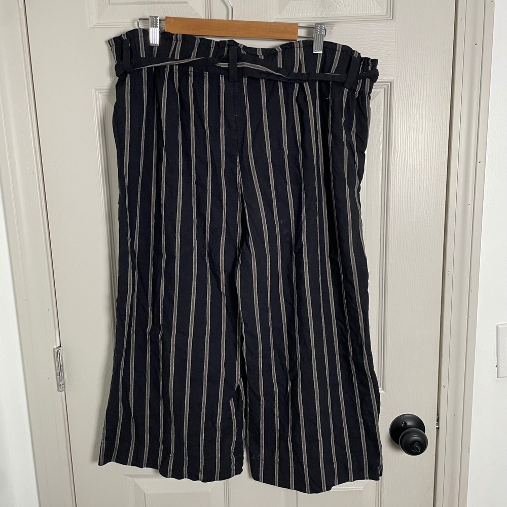 J Jill Wide Leg Linen Blend Pants Womens XL Petite Stripes Coastal Lightweight - Picture 2 of 11